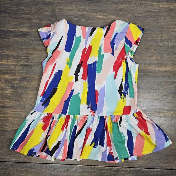 kate spade Other - Kate Spade‎ Girls M Abstract Paintbrush Peplum Top Colorful Art Bow Whimsical